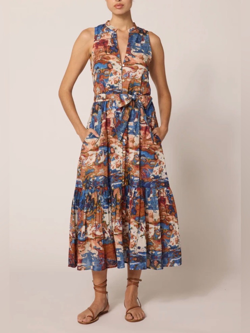 Cleobella Izora Murano Abstract Print Midi Dress Colorful Organic Cotton Small